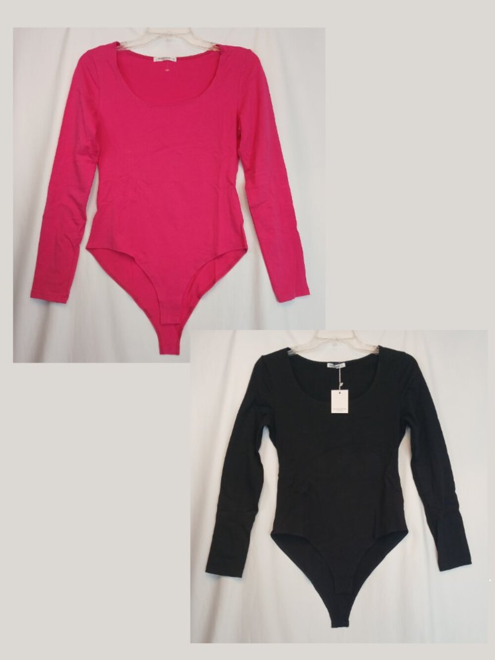Pink or Black Scoop Neck Long Sleeve Stretch Bodysuit L New!